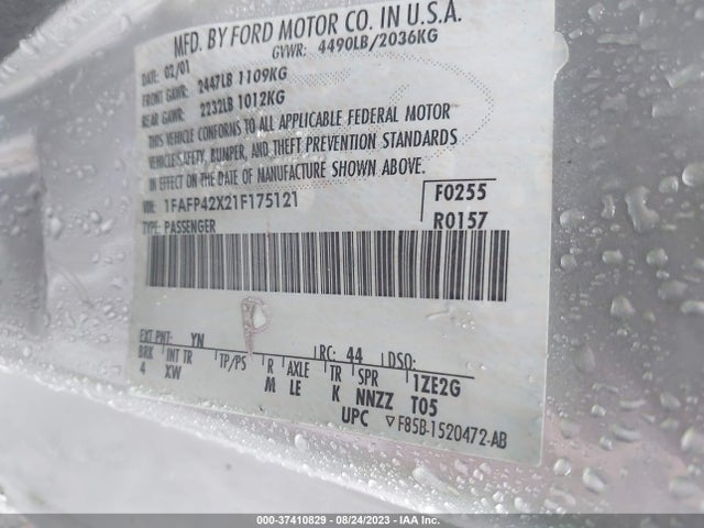 2001 FORD MUSTANG GT VIN: 1FAFP42X21F175121