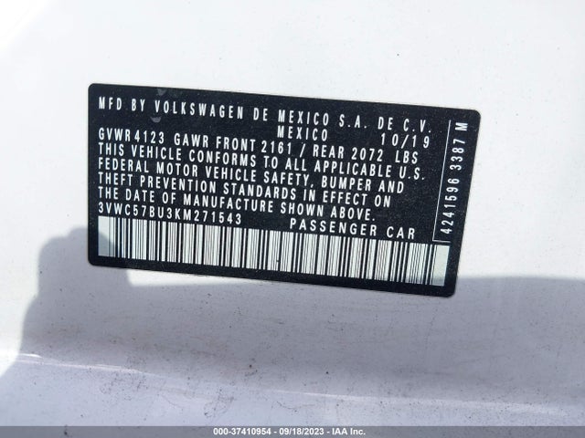 3VWC57BU3KM271543 Volkswagen Jetta S/se/r-line