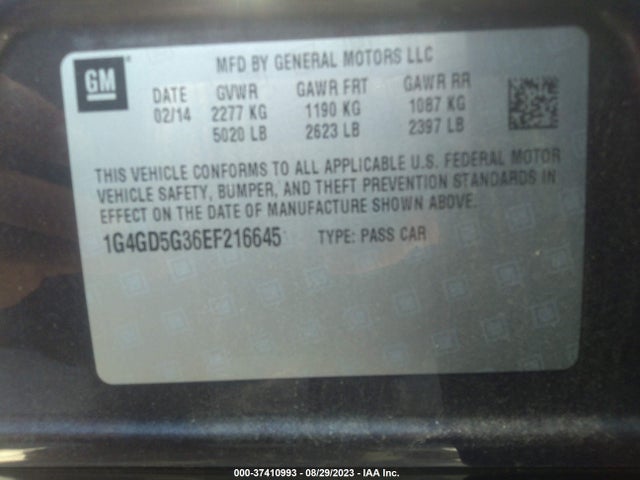 2014 BUICK LACROSSE PREMIUM I GROUP VIN: 1G4GD5G36EF216645