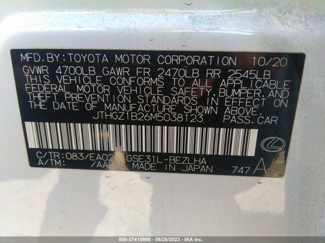 JTHGZ1B26M5038123 Lexus Is Is 350 F Sport