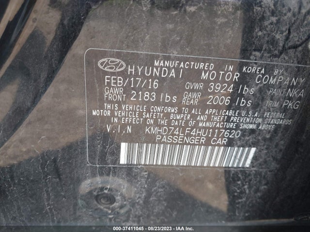 2017 HYUNDAI ELANTRA SE VIN: KMHD74LF4HU117620