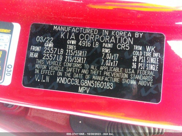 2022 KIA NIRO EV S VIN: KNDCC3LG8N5160183