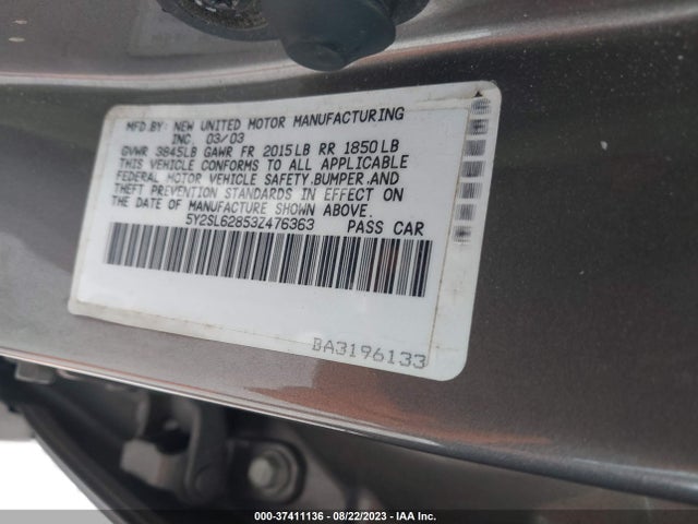 2003 PONTIAC VIBE VIN: 5Y2SL62853Z476363
