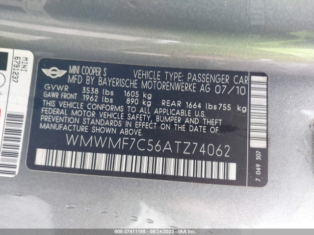 2010 MINI COOPER HARDTOP WMWMF7C56ATZ74062 Photo 8
