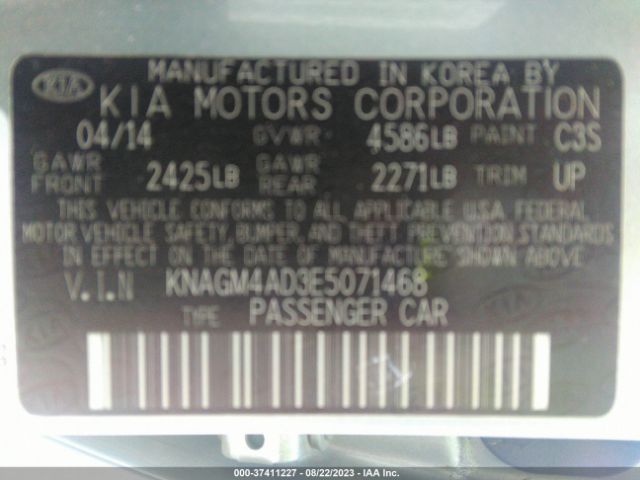KNAGM4AD3E5071468 KIA Optima Hybrid Lx