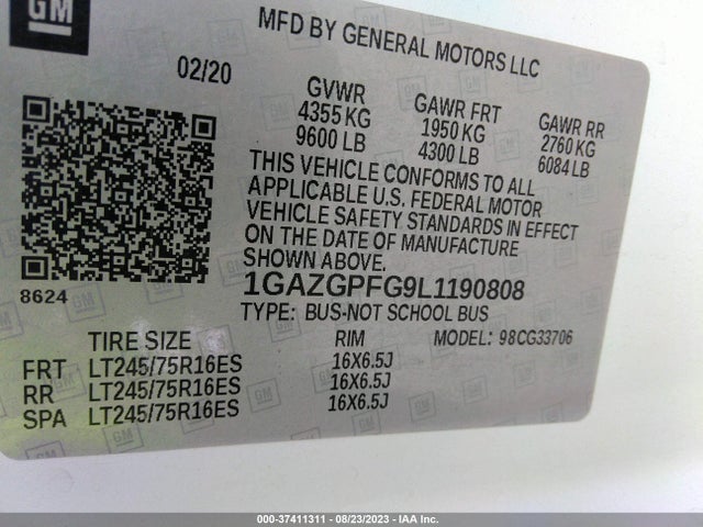 Chevrolet Express Passenger Lt 2020 1GAZGPFG9L1190808 Image 9