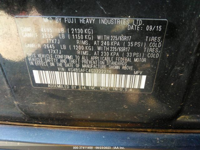4S4BSAFC4G3222216 Subaru Outback 2.5i Premium
