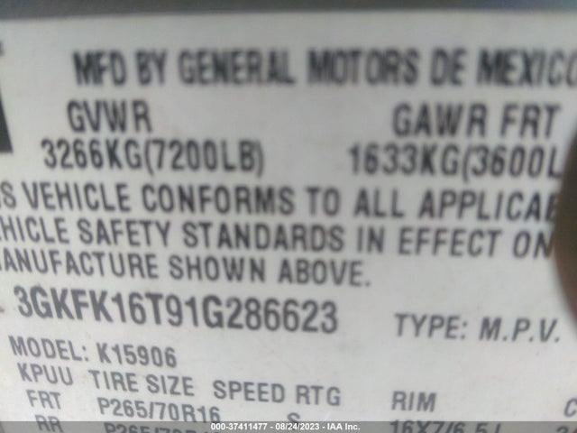 2001 GMC YUKON XL 3GKFK16T91G286623 Photo 8