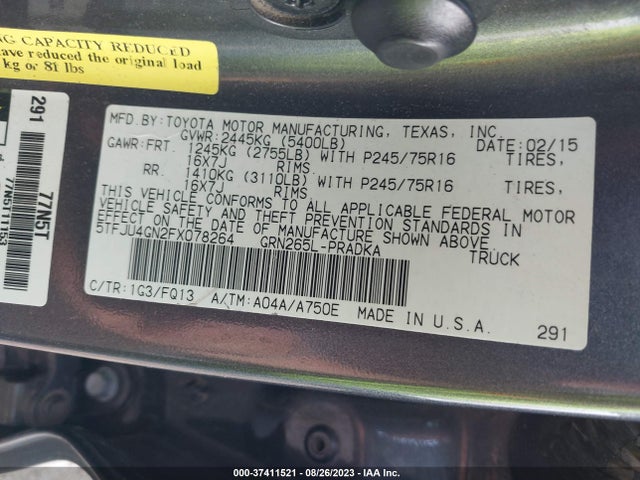 Toyota Tacoma Prerunner 2015 5TFJU4GN2FX078264 Image 9