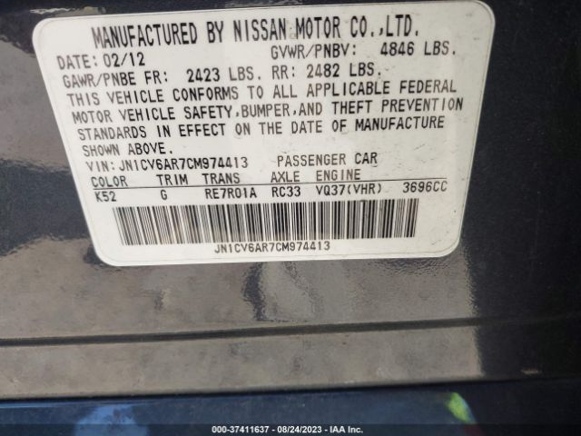 Продаж на аукціоні авто 2012 Infiniti G37 Sedan X, vin: JN1CV6AR7CM974413, номер лоту: 37411637