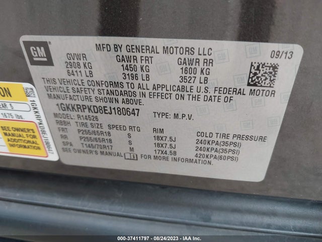 GMC ACADIA SLE 2014 1GKKRPKD8EJ180647 Image 9