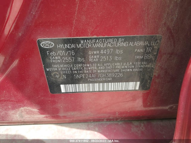Hyundai Sonata 2.4l Se 2016 5NPE24AF7GH389226 Image 9
