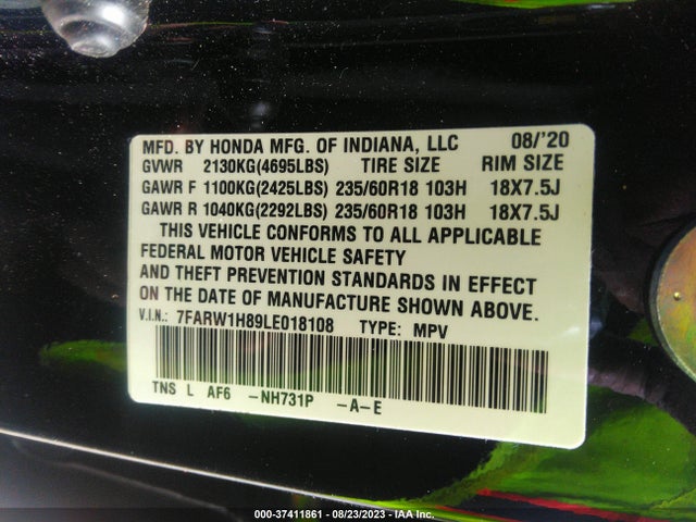 Honda Cr-v Ex-l 2020 7FARW1H89LE018108 Image 14