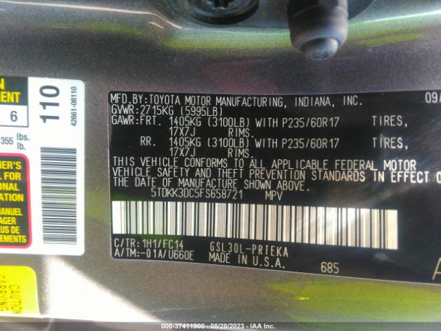 5TDKK3DC5FS658721 Toyota SIENNA LE