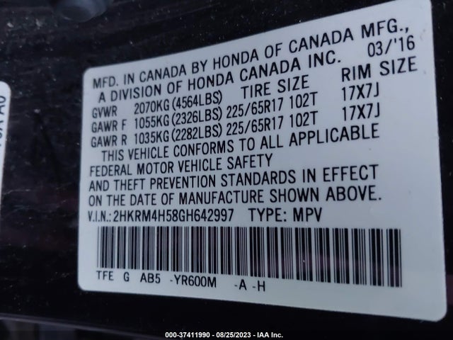 Honda CR-V EX 2016 2HKRM4H58GH642997 Image 9