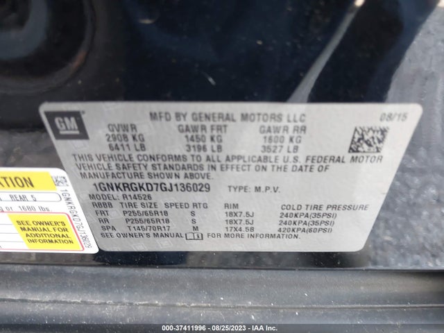 Chevrolet Traverse Lt 2016 1GNKRGKD7GJ136029 Image 9
