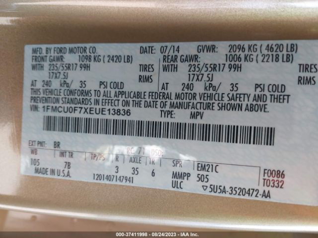 1FMCU0F7XEUE13836 Ford ESCAPE S