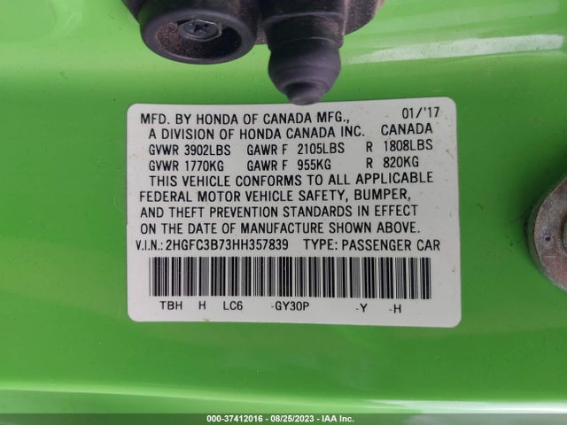 Honda Civic Coupe Ex-l 2017 2HGFC3B73HH357839 Image 9