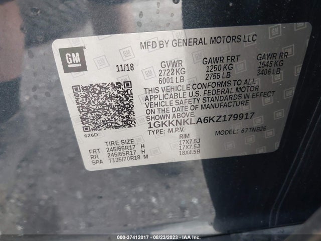 1GKKNKLA6KZ179917 GMC Acadia Sle-1