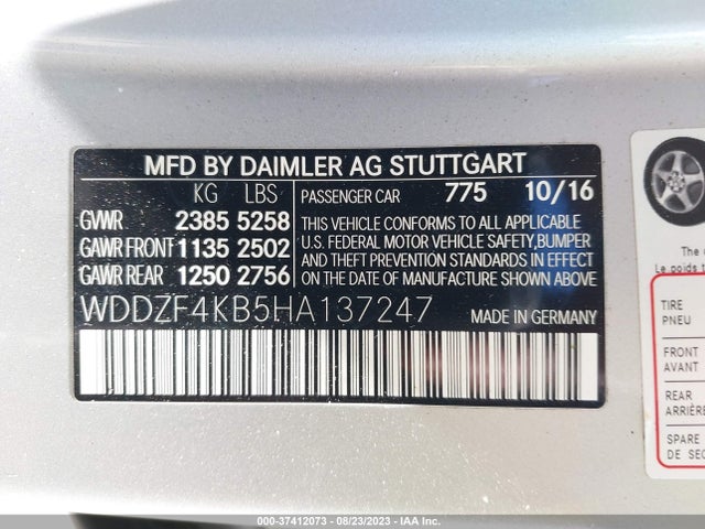 2017 MERCEDES-BENZ E-CLASS E 300 VIN: WDDZF4KB5HA137247