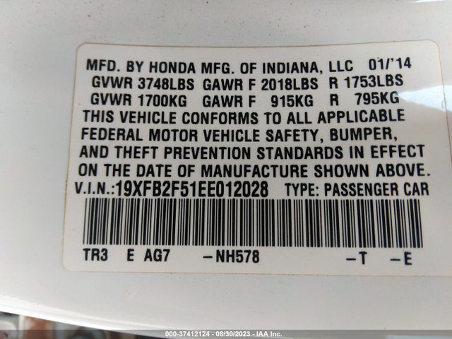 Honda Civic Sedan Lx 2014 19XFB2F51EE012028 Image 10