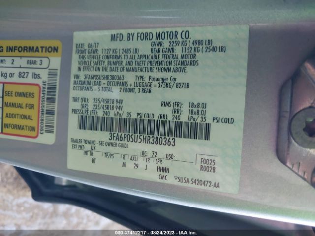 3FA6P0SU5HR380363 Ford Fusion Energi Titanium/platinum