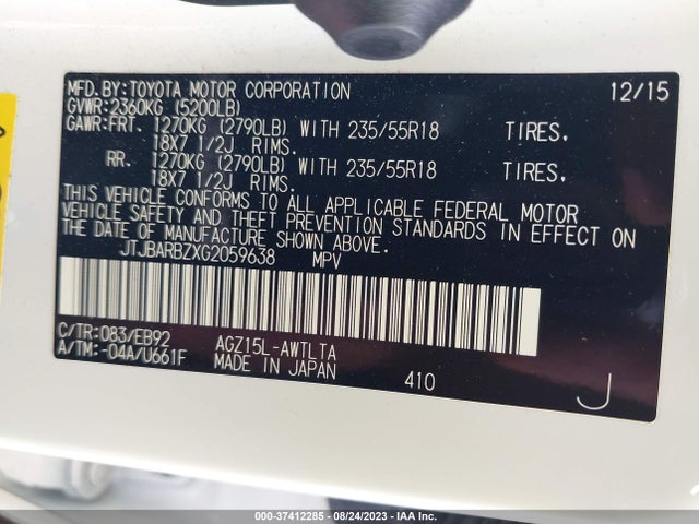JTJBARBZXG2059638 Lexus NX 200T