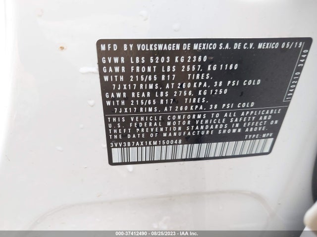 3VV3B7AX1KM150048 Volkswagen Tiguan Se/sel/sel R-line