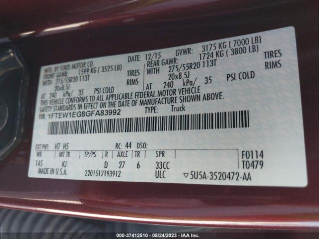 1FTEW1EG8GFA83992 Ford F-150 Xlt/xl/lariat/platinum
