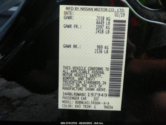 1N4BL4DWXKC197949 Nissan Altima 2.5 Sv