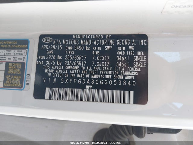 KIA SORENTO LX 2016 5XYPGDA30GG059340 Image 9