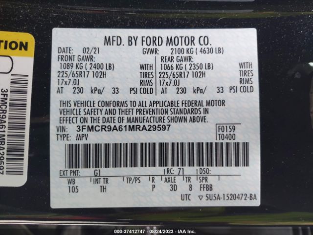 3FMCR9A61MRA29597 Ford Bronco Sport Base
