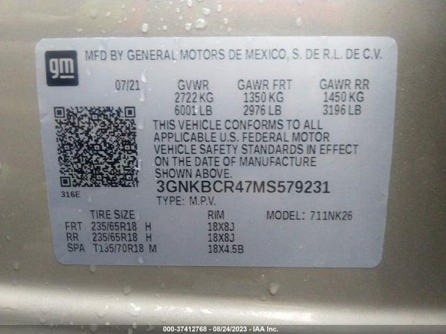 2021 CHEVROLET BLAZER LT VIN: 3GNKBCR47MS579231