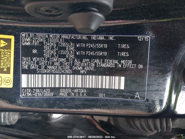 Toyota Highlander Limited 2016 5TDDKRFH5GS242805 Image 16