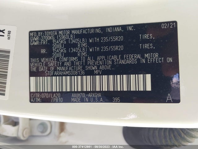 Toyota Highlander Hybrid Platinum 2021 5TDFARAH4MS008136 Image 9