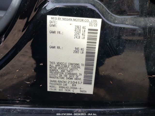 1N4BL4DV2KC210457 Nissan Altima 2.5 Sv