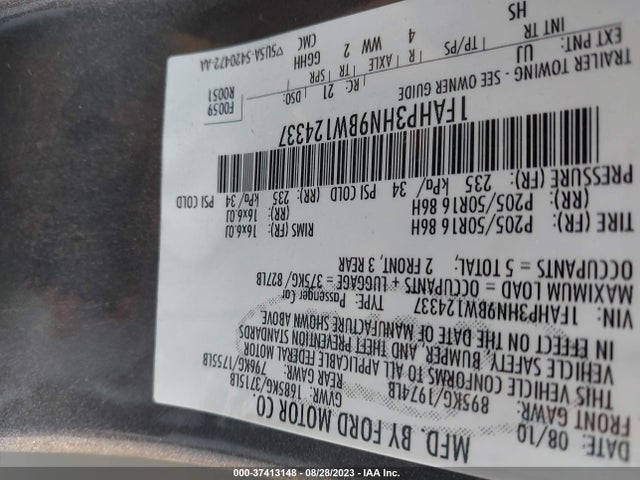 2011 FORD FOCUS SEL VIN: 1FAHP3HN9BW124337