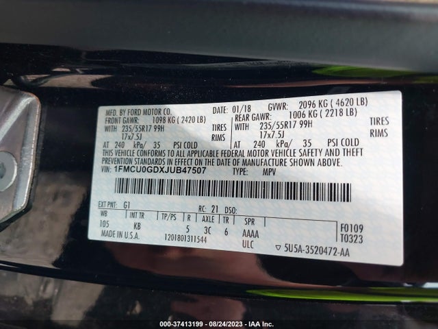 2018 FORD ESCAPE SE VIN: 1FMCU0GDXJUB47507