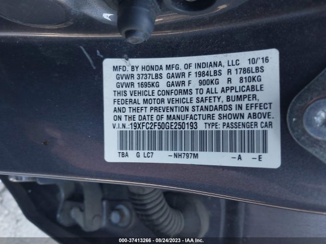 Honda Civic Sedan Lx 2016 19XFC2F50GE250193 Image 9