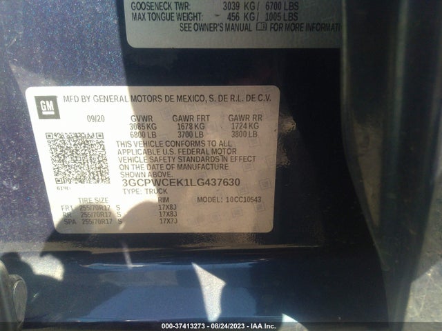 2020 CHEVROLET SILVERADO 1500 LT VIN: 3GCPWCEK1LG437630
