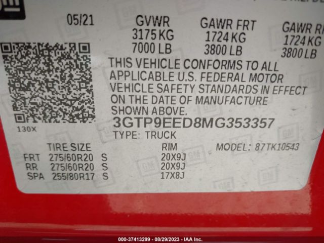 3GTP9EED8MG353357 GMC Sierra 1500 At4