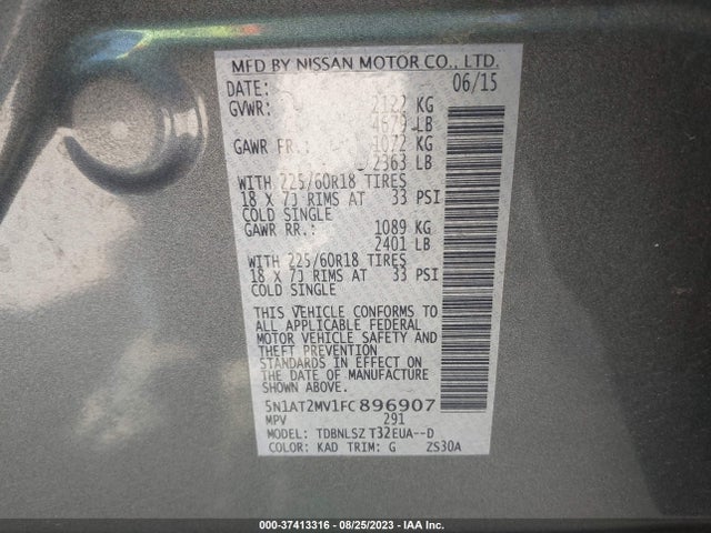 Nissan Rogue Sl 2015 5N1AT2MV1FC896907 Image 9