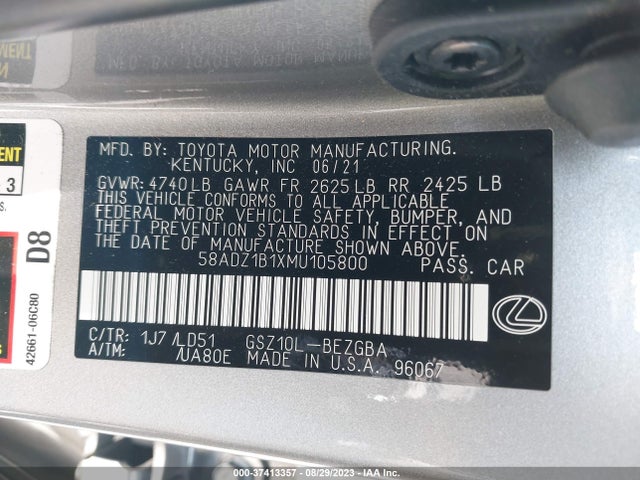 58ADZ1B1XMU105800 Lexus Es Es 350