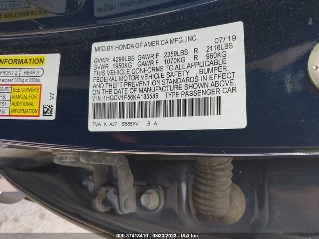 Honda Accord Sedan Ex-l 1.5t 2019 1HGCV1F56KA135585 Image 9