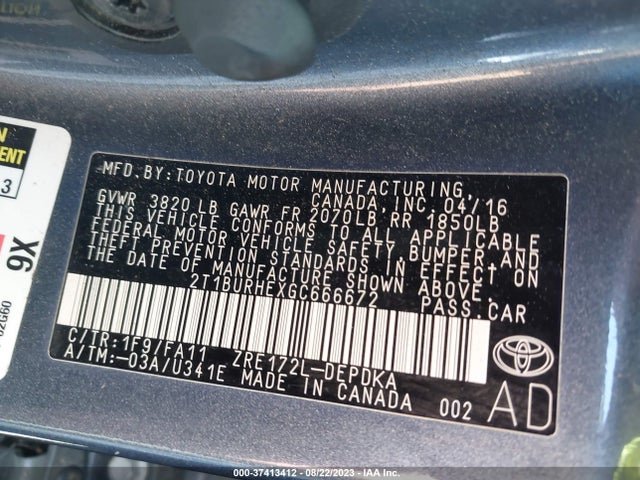 Toyota Corolla L/le/s/s Plus/le Plus 2016 2T1BURHEXGC666672 Image 16