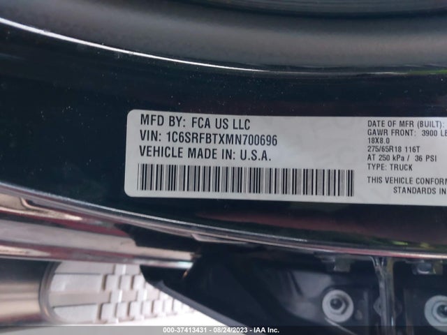 Aukcja sprzedaży 2021 Ram 1500 Big Horn, vin: 1C6SRFBTXMN700696, numer aukcji: 37413431
