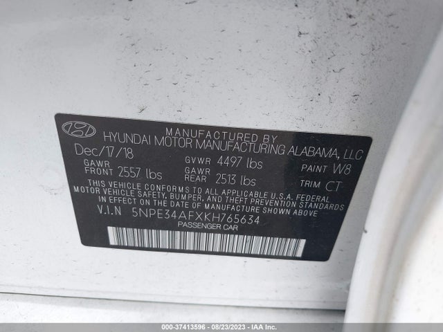 2019 HYUNDAI SONATA SPORT VIN: 5NPE34AFXKH765634