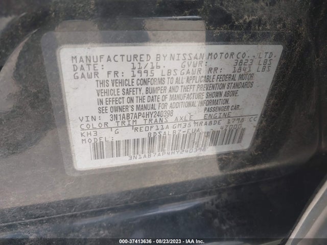 2017 NISSAN SENTRA S VIN: 3N1AB7AP4HY240398