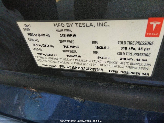 Tesla Model S 75d/100d/p100d 2018 5YJSA1E21JF235919 Image 9
