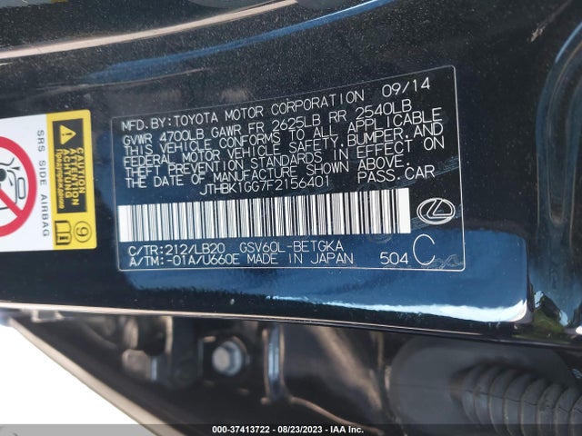 JTHBK1GG7F2156401 Lexus Es 350 Crafted Line